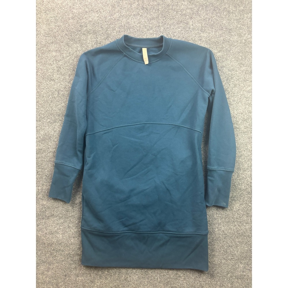Athleta‎ Coaster Luxe Sweatshirt Women XS Teal Blue Longline Pullover Pockets